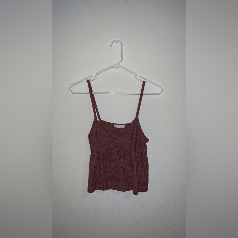 Dusty rose waffle print crop top